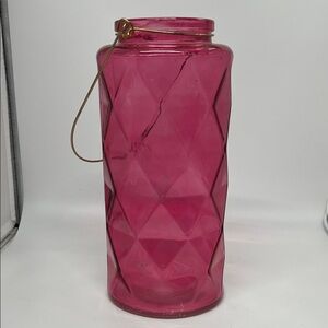 Pink Glass Lantern with Gold Handle